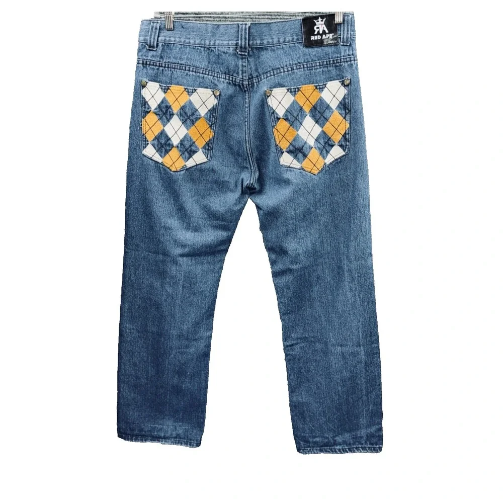 Red Ape Jeans Mens 38x33 Blue Excellent Argyle Pocket Hip Hop Straight Leg Denim